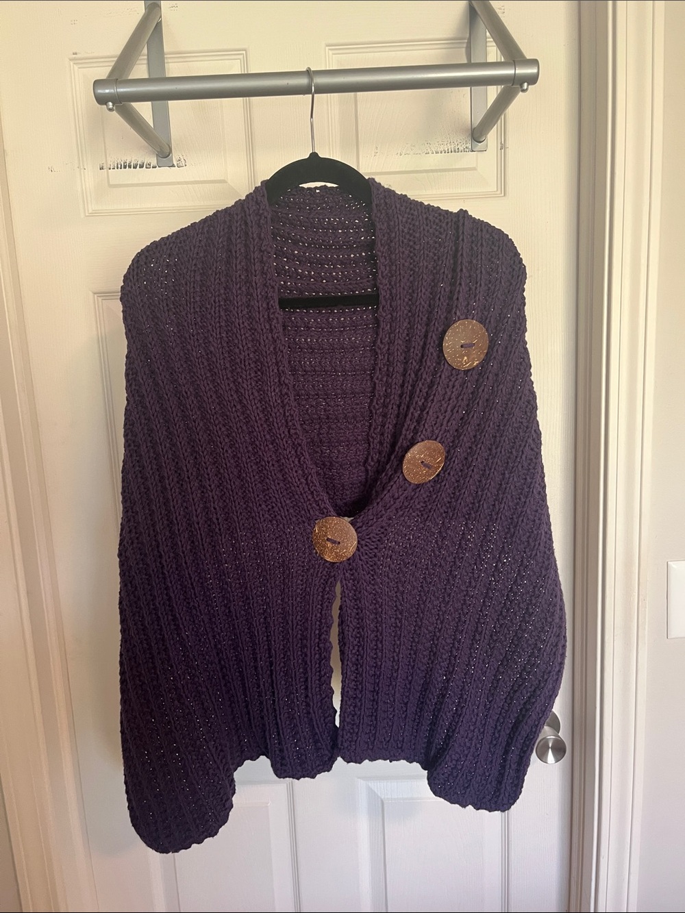 Button-Front Knit Sweater Cape - Purple